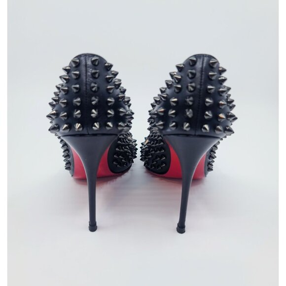 Christian Louboutin Heels "Follies Spike 100" Black Shiny Spike Pumps Size 37 - Picture 2 of 8